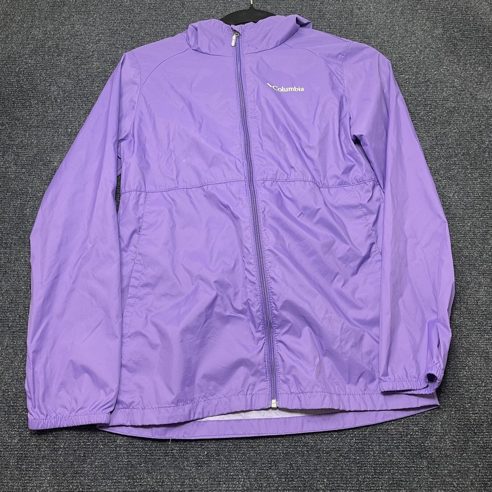 Columbia Jacket Girls Large 14/16 Purple Hooded Lightweight Lined Windbreaker